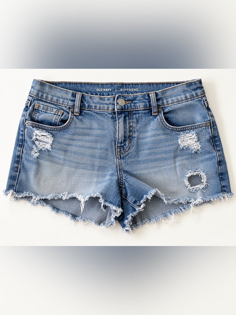 Old Navy Boyfriend Cutoff Denim Shorts Size 6 Distressed Frayed Raw Hem